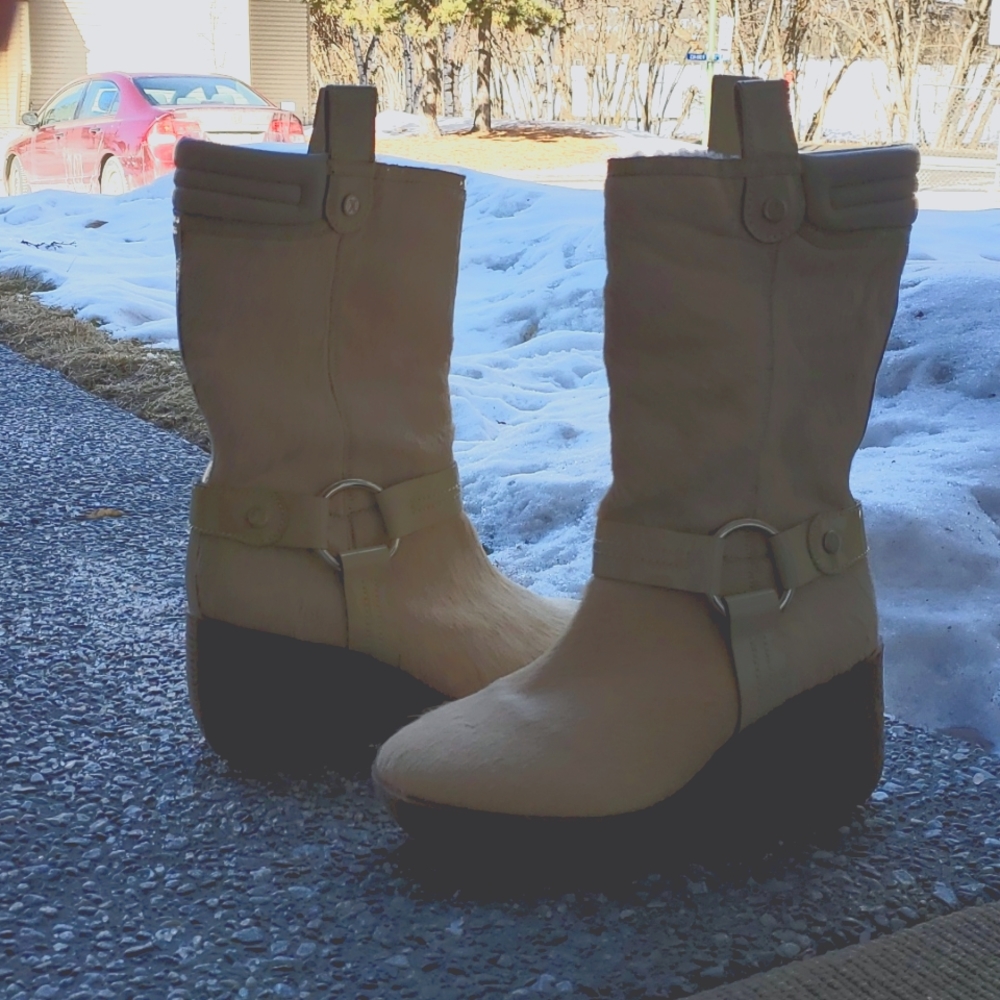 Cole Haan Shearling Jezebel Boots Cream Pony Hair